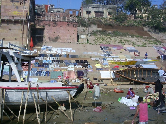 Clothes drying on a ghat