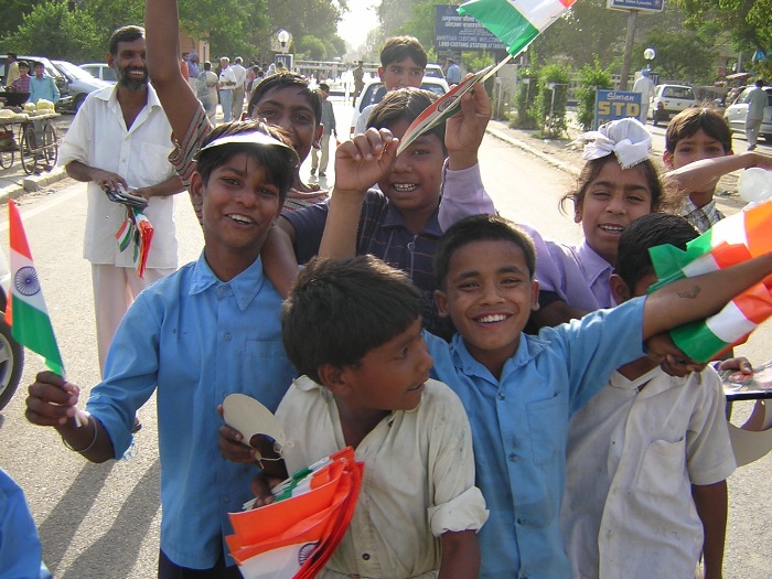 Children selling flags