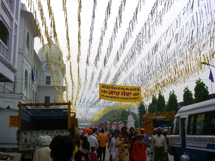 A street decorated for the Diwali festival