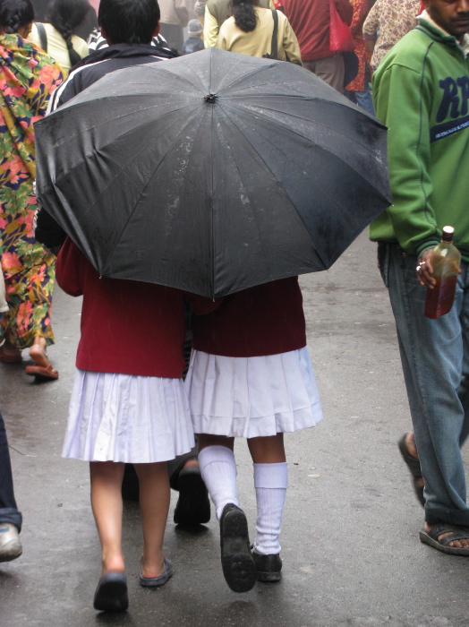 Schoolgirls in the rain