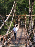 Gaston traversant un pont de lianes