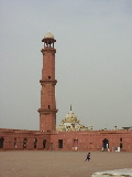 One of the four minarets in front of a Sikh temple